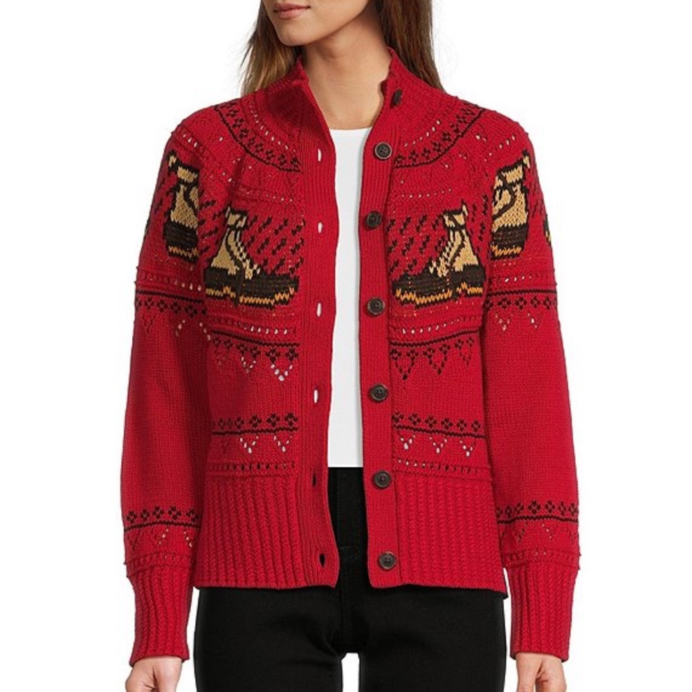 L.L. Bean Bean Boots Red Fair Isle Cardigan